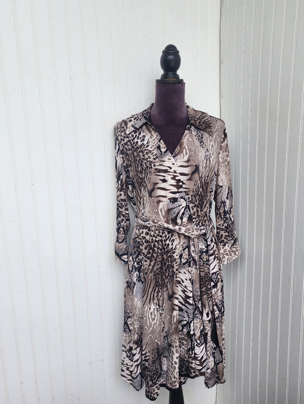 Lane Bryant womens midi dress Animal Print Ruffle Front wrap Stretch 14 / 16W